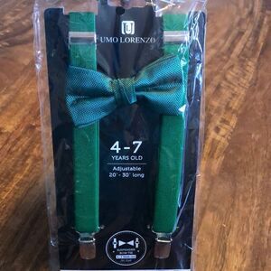 Kids Umo Lorenzo Suspender And Bow Tie Set-Green